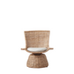 The Healdsburg Small Wicker Swivel Chair offers compact, comfortable seating with a handwoven wicker design, rounded base, flared arms, and a light seat cushion—all set against a plain white background.