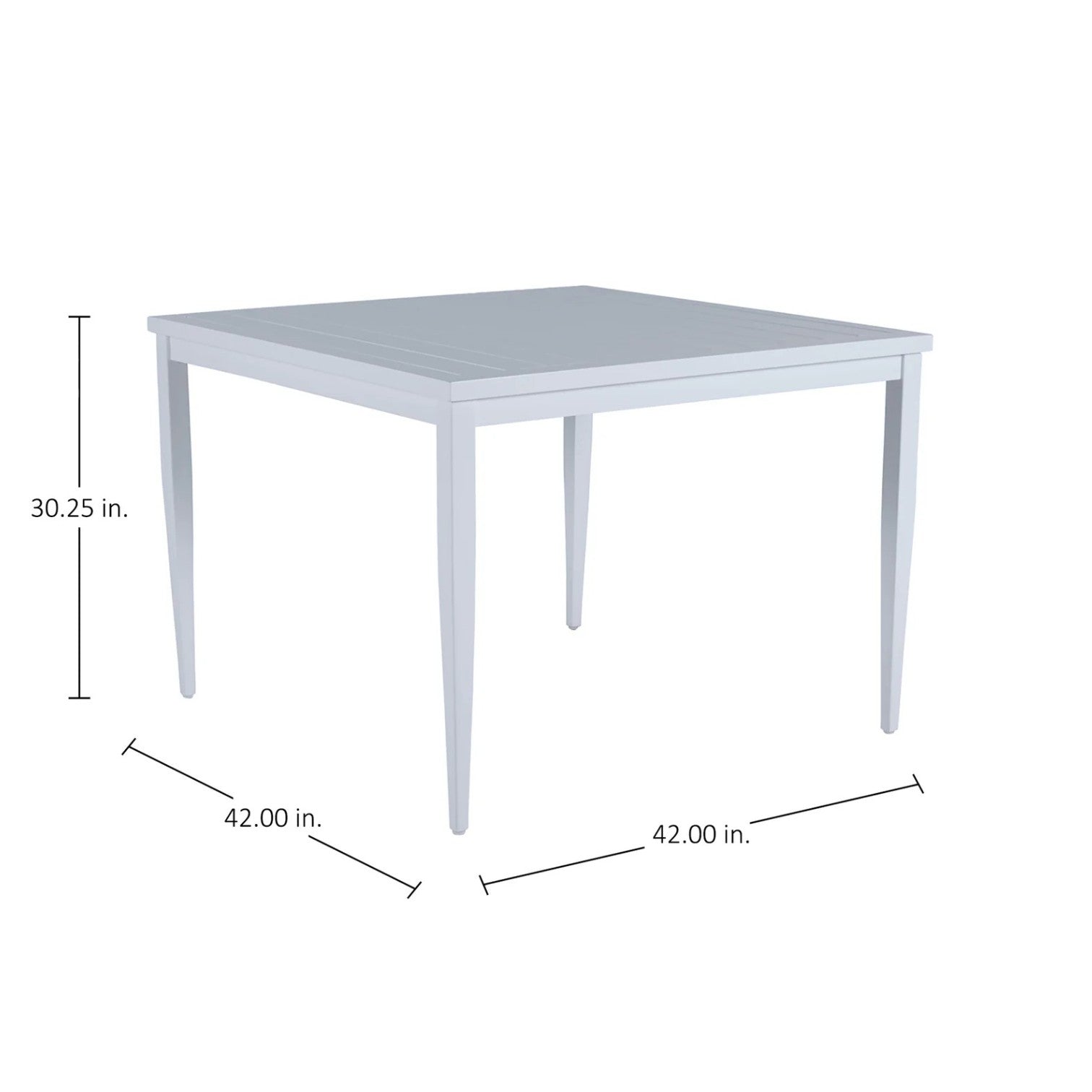 The Brookings Square Dining Table is a weather-resistant, wrought aluminum patio table with four tapered legs, measuring 42"W x 42"D x 30.25"H—perfect for outdoor gatherings.