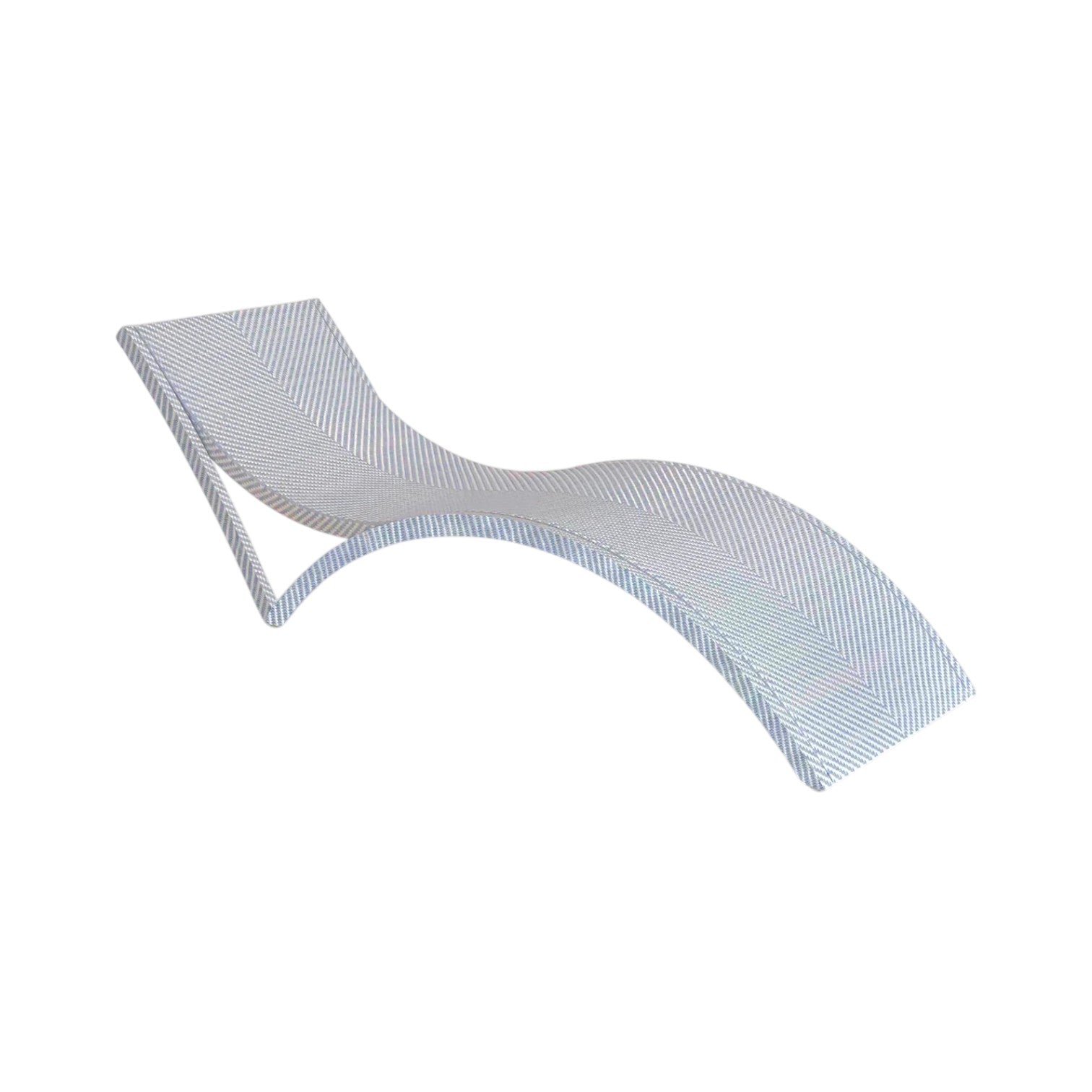 The Bari Stacking Chaise Lounge in Chambray features a modern curved design with light-colored resin wicker, ideal for outdoor relaxation and shown against a white background.