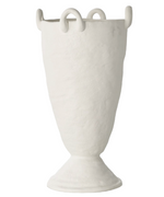 A white, textured Louis Vase, White with a wide body, narrow base, and four small loop handles near the rim makes for a stunning statement piece in any tablescape.