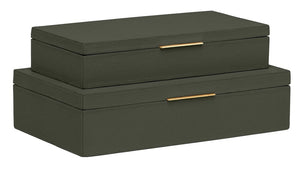 Two Ralston Forest Leather Boxes, Large, one stacked on top of the other, each featuring a brass-lipped handle.