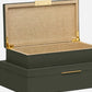 A Ralston Forest Leather Box, Large with a beige fabric-lined interior, gold hinges, and a brass-lipped handle.