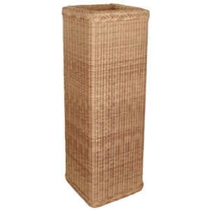 A tall, rectangular Outdoor Braided Pedestal basket with a tightly woven pattern and open top, shown against a white background.