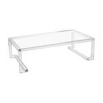 The Ava Cocktail Table features a clear acrylic rectangular design with open rectangular legs and minimalist, modern styling—bringing contemporary elegance to any space.