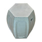 The Natural Mineral Glazed Solid Hexagonal Stool features a light gray ceramic finish, panel detailing, and side cutout handle, offering an antique look inspired by dragon kiln craftsmanship.