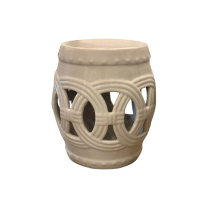 Flush Pink Fine Porcelain Circle Stool, crafted from fine porcelain with an openwork circular design and glossy finish, shown against a plain white background.