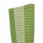 Close-up of the Laila Rug in Moss & White, showcasing alternating green and white vertical stripes, crafted from durable vinyl fiber, set against a plain white background.