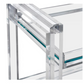 Close-up view of the Ava Acrylic Bar Cart, featuring a modern clear acrylic frame and a sleek glass tabletop.