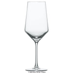 A clear Fortessa Pure Collection wine glass with a tall stem and wide bowl, crafted from Tritan Crystal by Zwiesel Glas, designed for serving cabernet wine.