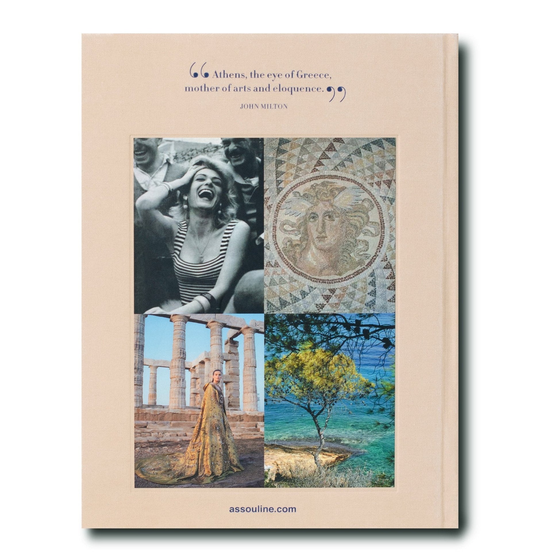 A book with photos of a woman in Athens Riviera by Assouline.