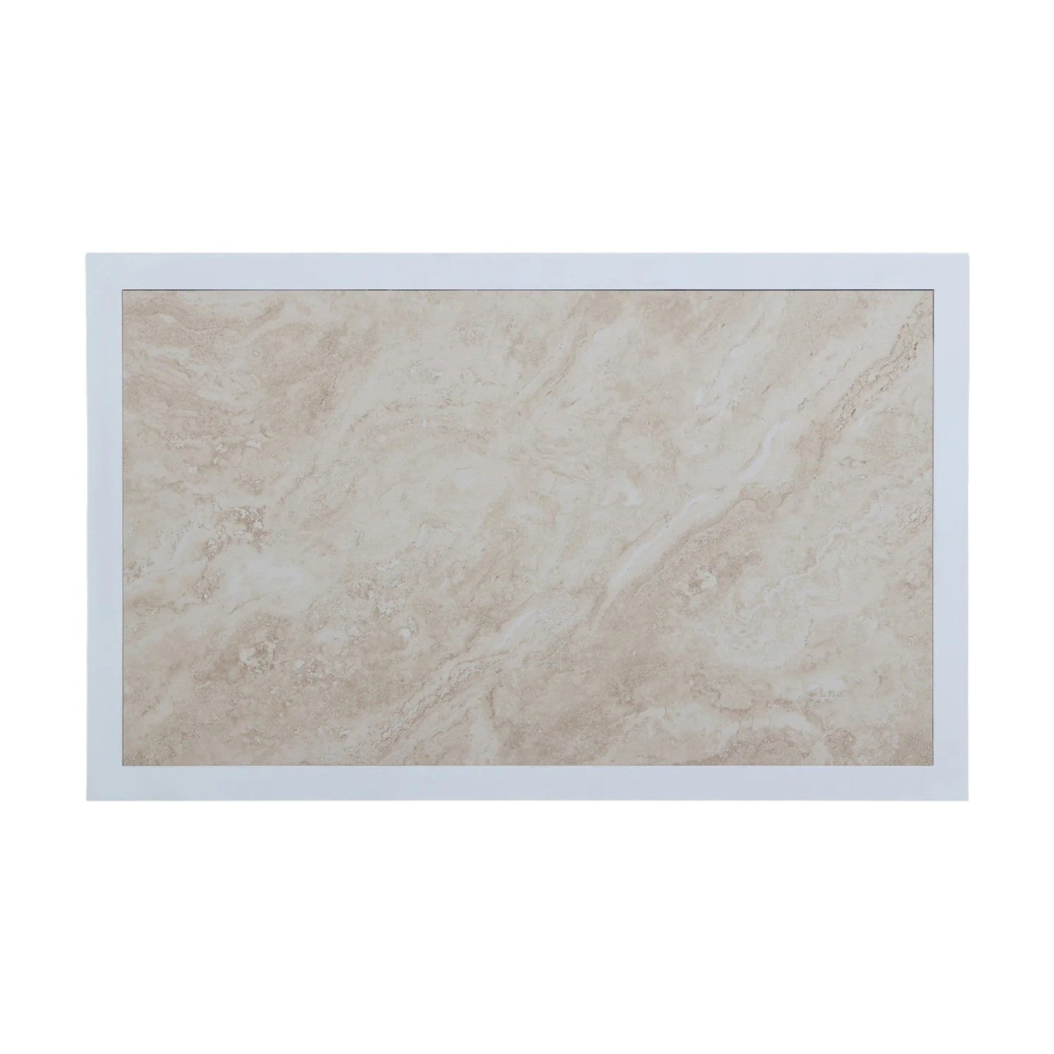 A rectangular beige marble tile with a white border, inspired by the refined porcelain inlay of the Bermuda Coffee Table, displayed on a white background.
