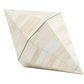 A faceted, angular Triangle Cone Box, White Bone with a geometric shape, composed of beige and off-white tiles with a bone veneer, displaying a striped pattern.