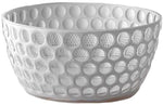 Ideal for outdoor entertaining, this white bowl from the Mario Luca Giusti Lente Acrylic Collection features a textured pattern of raised dots covering its surface, making it a perfect addition to any table setting.