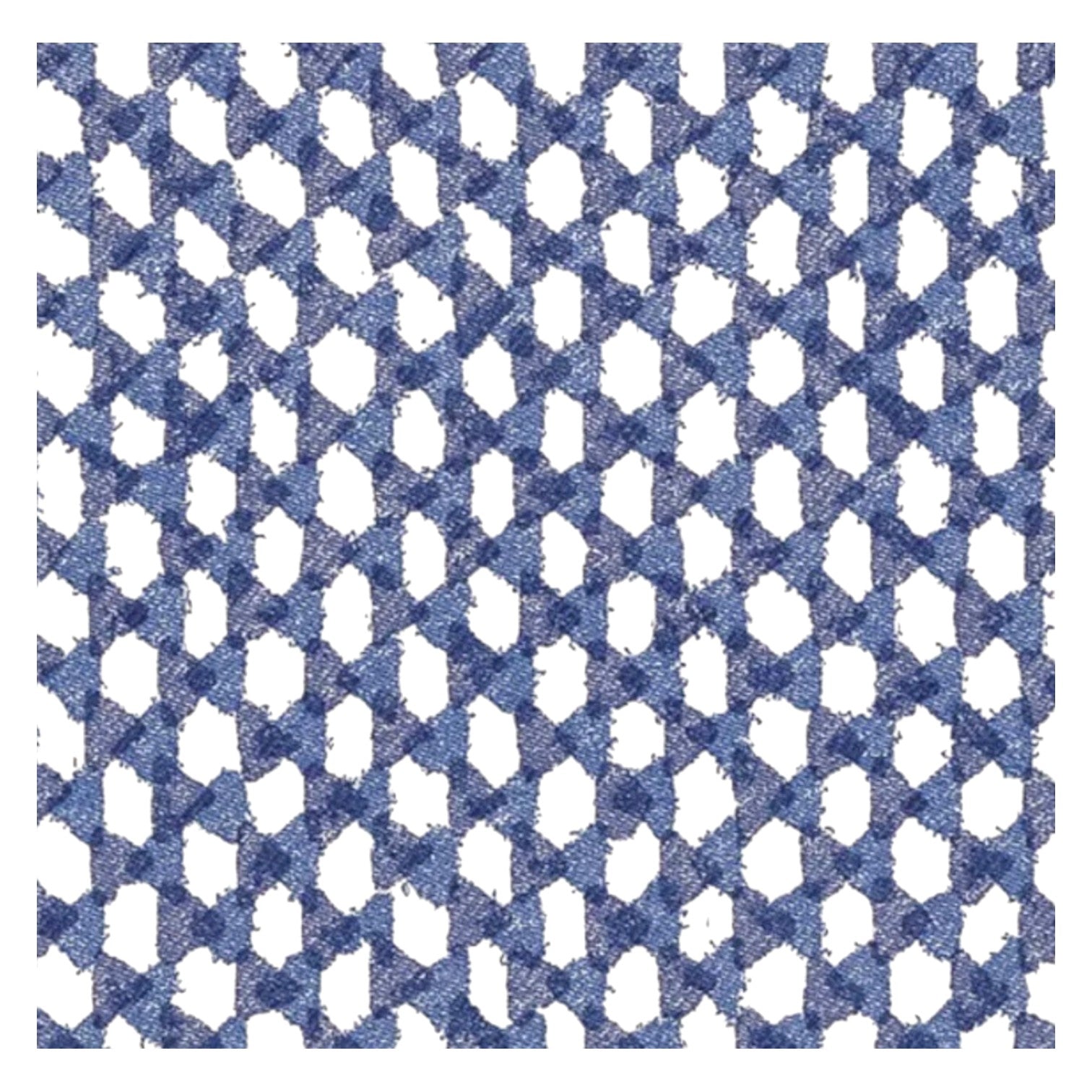 A close-up of the Seabrook Outdoor Ottoman in Wicker Outwick Royal Blue, showing its blue diamond-patterned mesh with white spaces between the intersecting lines.
