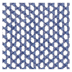 A close-up of the Seabrook Outdoor Ottoman in Wicker Outwick Royal Blue, showing its blue diamond-patterned mesh with white spaces between the intersecting lines.
