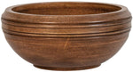 A round wooden bowl with a smooth finish and decorative grooves on the outer surface, this exquisite piece is part of the Juliska Bilbao Wood Serving Collection, showcasing the finest in artisanal pieces craftsmanship.