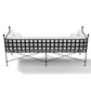 The Amalfi Tuxedo 3 Seat Sofa showcases hand-forged black metal latticework and white cushions, viewed from the back against a white background.