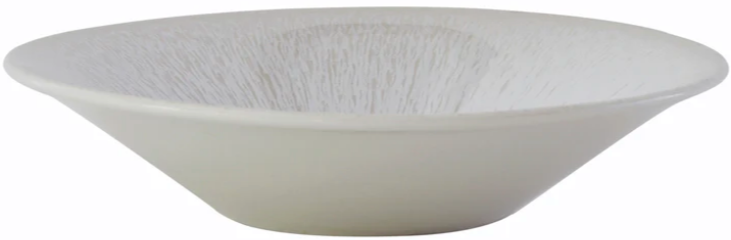 A Jars Vuelta White Pearl Collection bowl with a wide rim and a subtle textured interior, embodying timeless elegance.