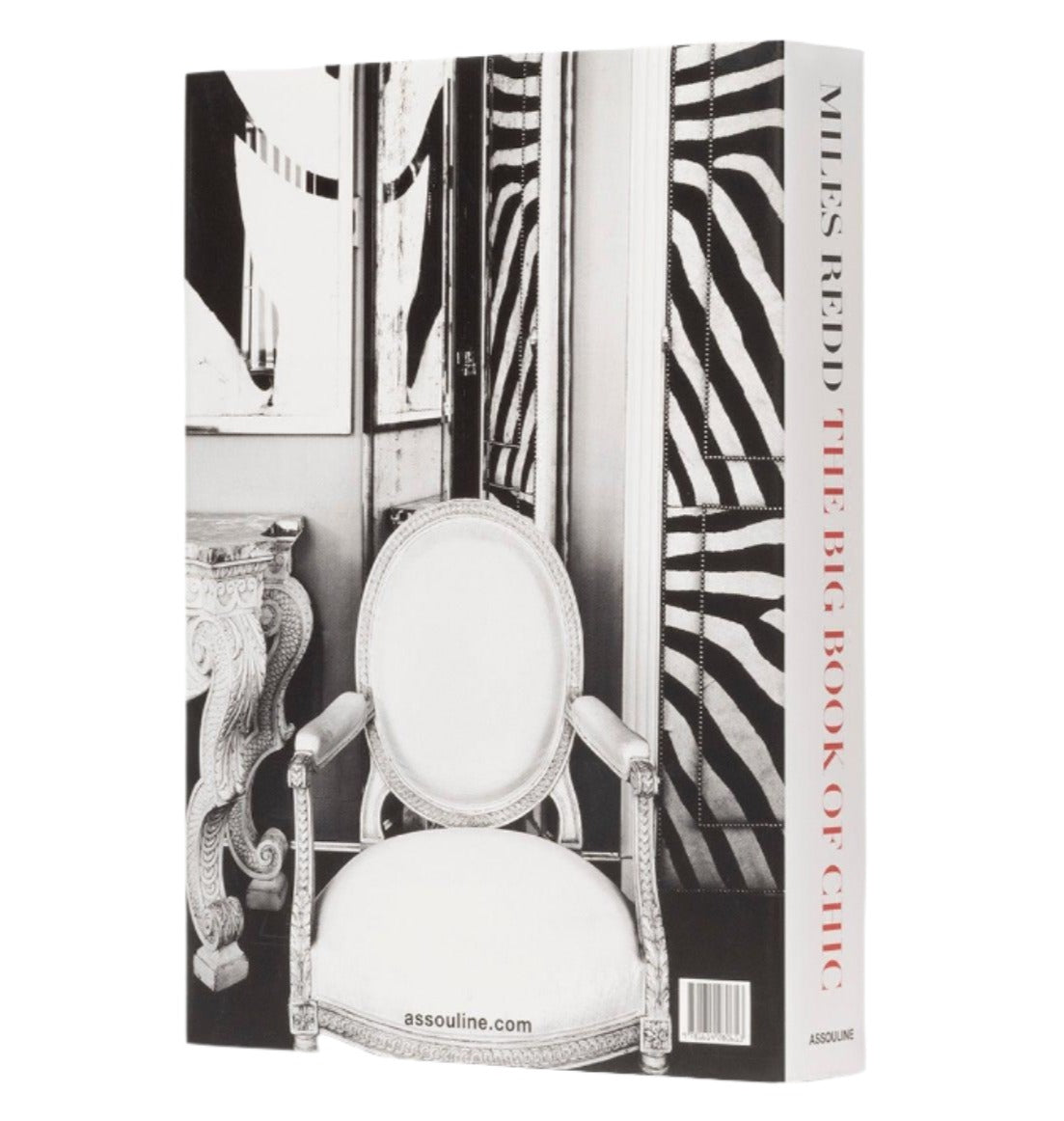 A book titled "The Big Book of Chic," showcasing a black and white photo of a white chair against an eclectic design background.