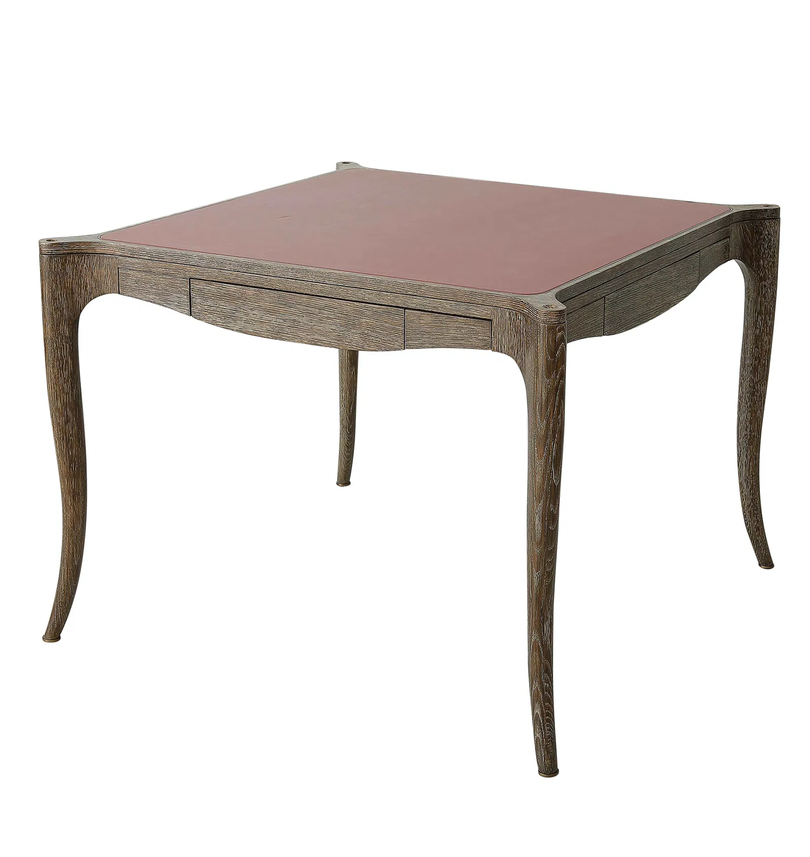 The Bembridge Games Table in Dark Oak features a square wooden design with curved legs, a reddish-brown tabletop, and a convenient single drawer on one side.