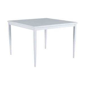 The Brookings Square Dining Table features a weather-resistant white finish and four straight, tapered legs, displayed against a plain background.