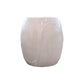 The White Wave Stool features a glossy, off-white fine porcelain finish with subtle curved raised lines on the front, showcased against a plain white background.