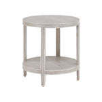 Compact and stylish, the Greenwich Chairside Table features a lower shelf and four straight legs in a light, weathered gray finish—an ideal accent piece for any space.