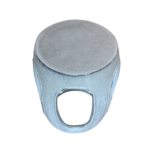 A White Ming Style Garden Stool with a large, flat, circular top and an antique finish, photographed on a white background.