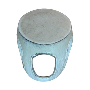 The Ming Style Garden Stool in White features a large, flat, circular top and a hollow rectangular opening, shown on a white background, with an antique look evocative of treasures fired in a dragon kiln.