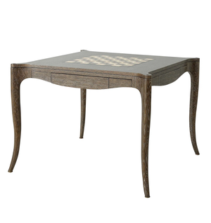 The Bembridge Games Table in Dark Oak is a stylish wooden piece with elegant curved legs and a built-in chessboard—perfect for any games table collection.