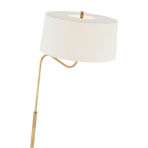 The Canto Large Adjustable Floor Lamp features a gold metal stand and a white drum shade, offering a modern look that's perfect as a reading floor lamp against a white background.