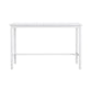The Club Aluminum Bar Table in Chalk is a sleek white rectangular table with four straight legs and a bottom support bar, making it a stylish and durable choice for any outdoor patio setting.
