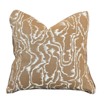 The Tilda Acorn Pillow is a square throw pillow featuring a tan and white abstract wavy line pattern on fabric, with a hidden zipper closure, displayed against a plain white background.